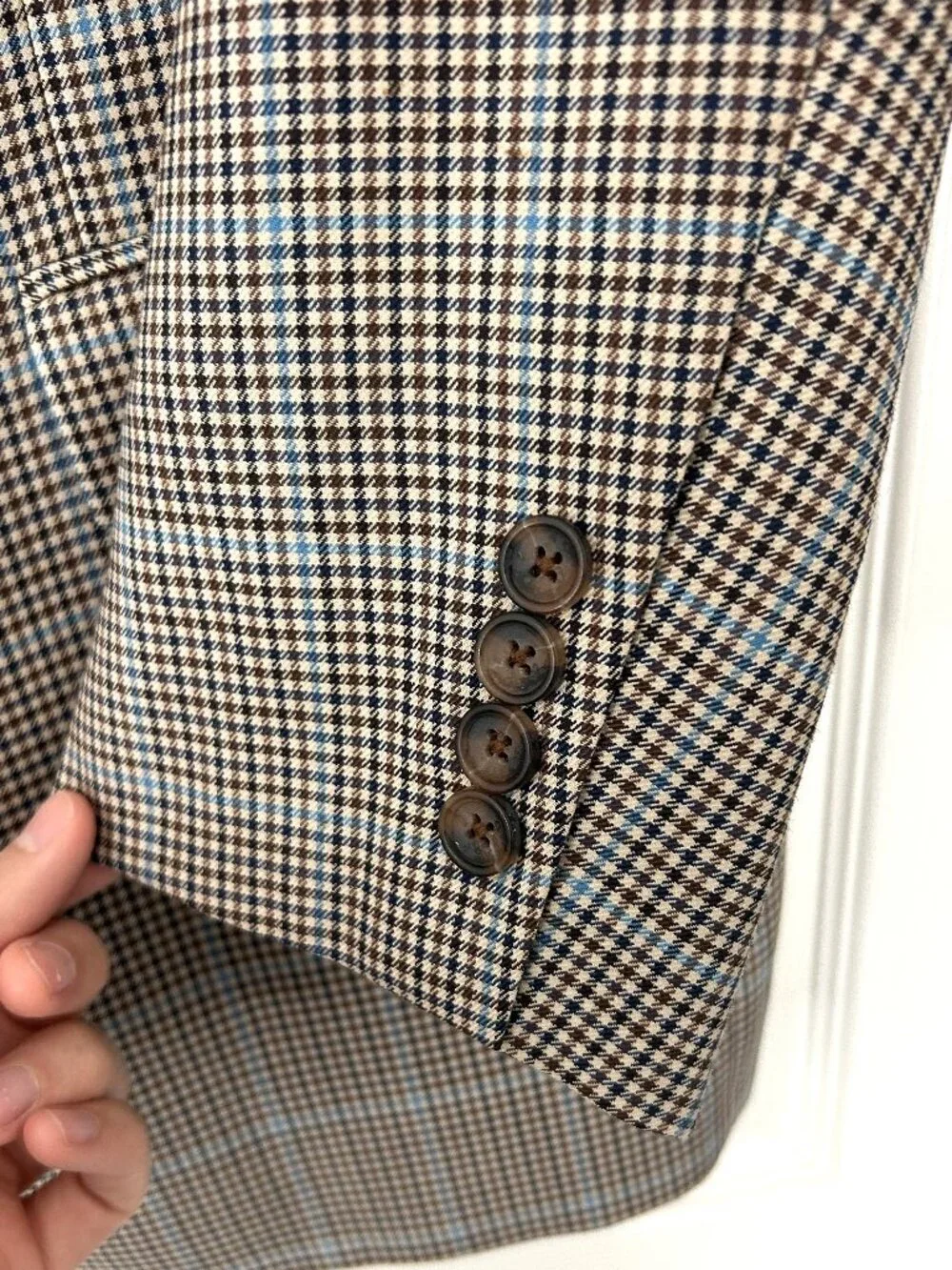 Brooks Brothers 346 Mens 46R Wool Blazer Brown Houndstooth Windowpane Sport Coat